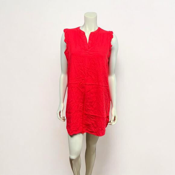 Just Living pink Linen Blend Sleeveless Shift Dress Ruffle Trim Split Neck Med - Picture 1 of 10